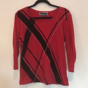Karen Scott Red Top w/Sparkle And Velour Accents sz Pet/L